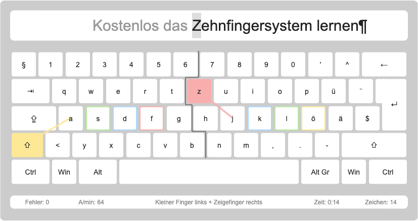 Kostenlos das Zehnfingersystem lernen